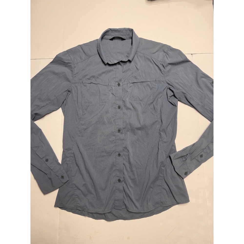 Arcteryx Fernie LS Shirt Womens Medium Blue Grid Hiking Button Up 20979 CA34438